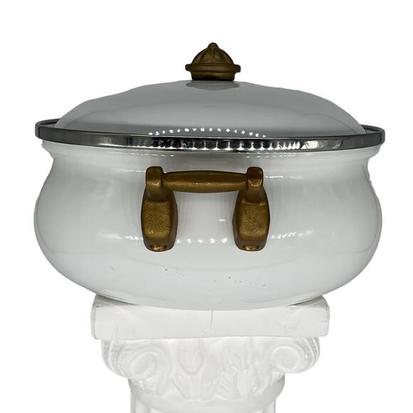 Tivoli Vintage Enamelware Cooking Stock Pot & Lid Solid Glossy White - Picture 8 of 14